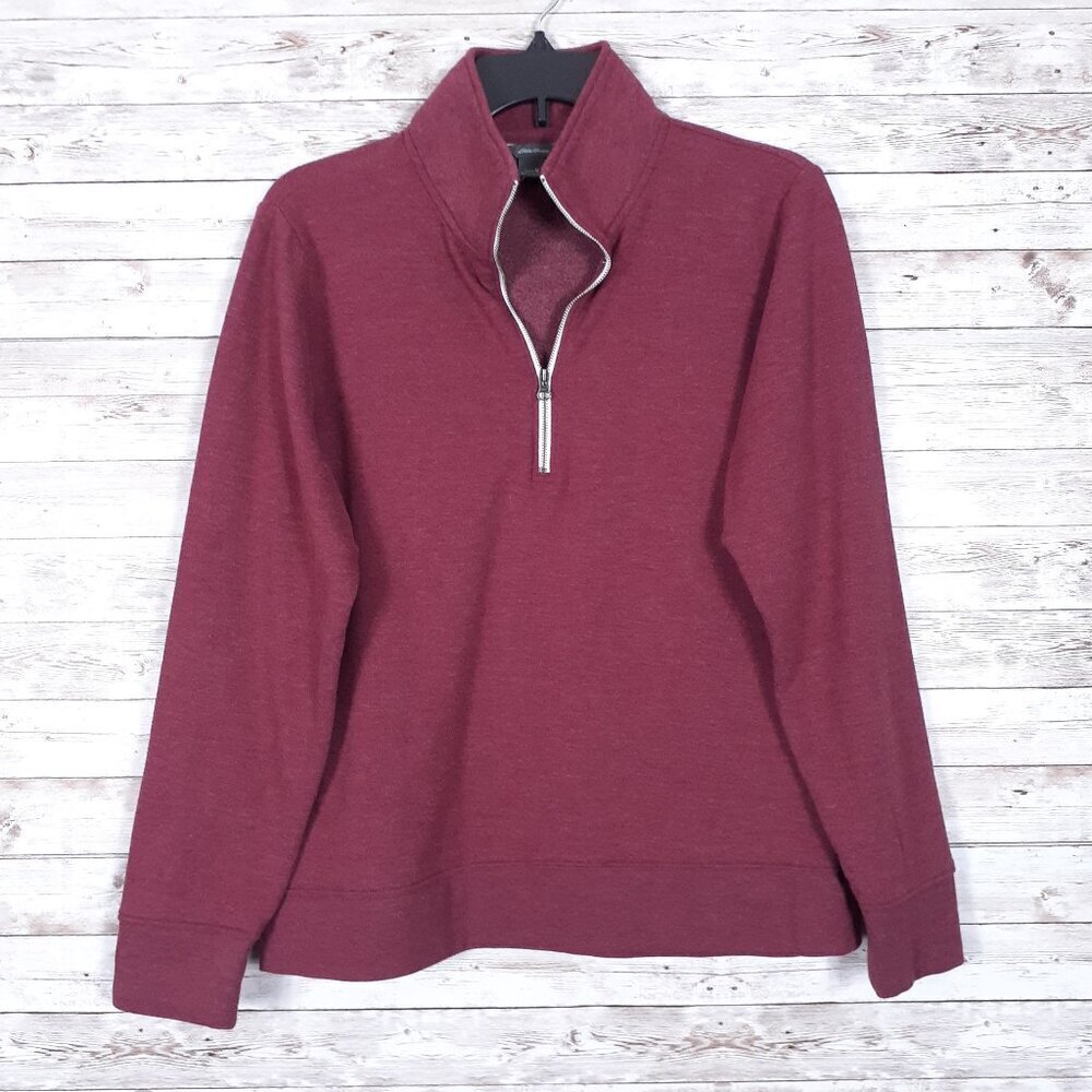 Eddie Bauer Womens Camp Fleece 1/4 Zip Sweatshirt M Pullover Burgundy 251A